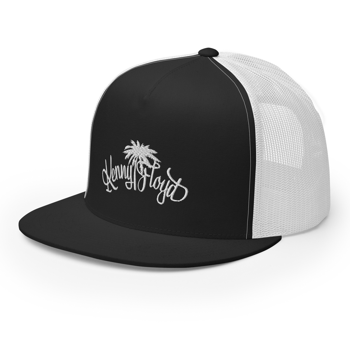 Black & white trucker cap with KF Palm Logo
