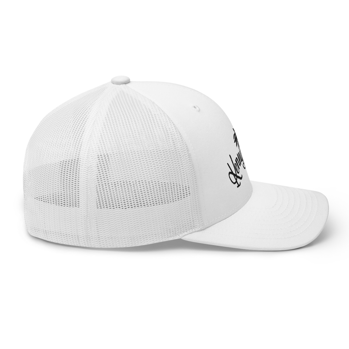 White Trucker Cap with Black KF Palm Logo