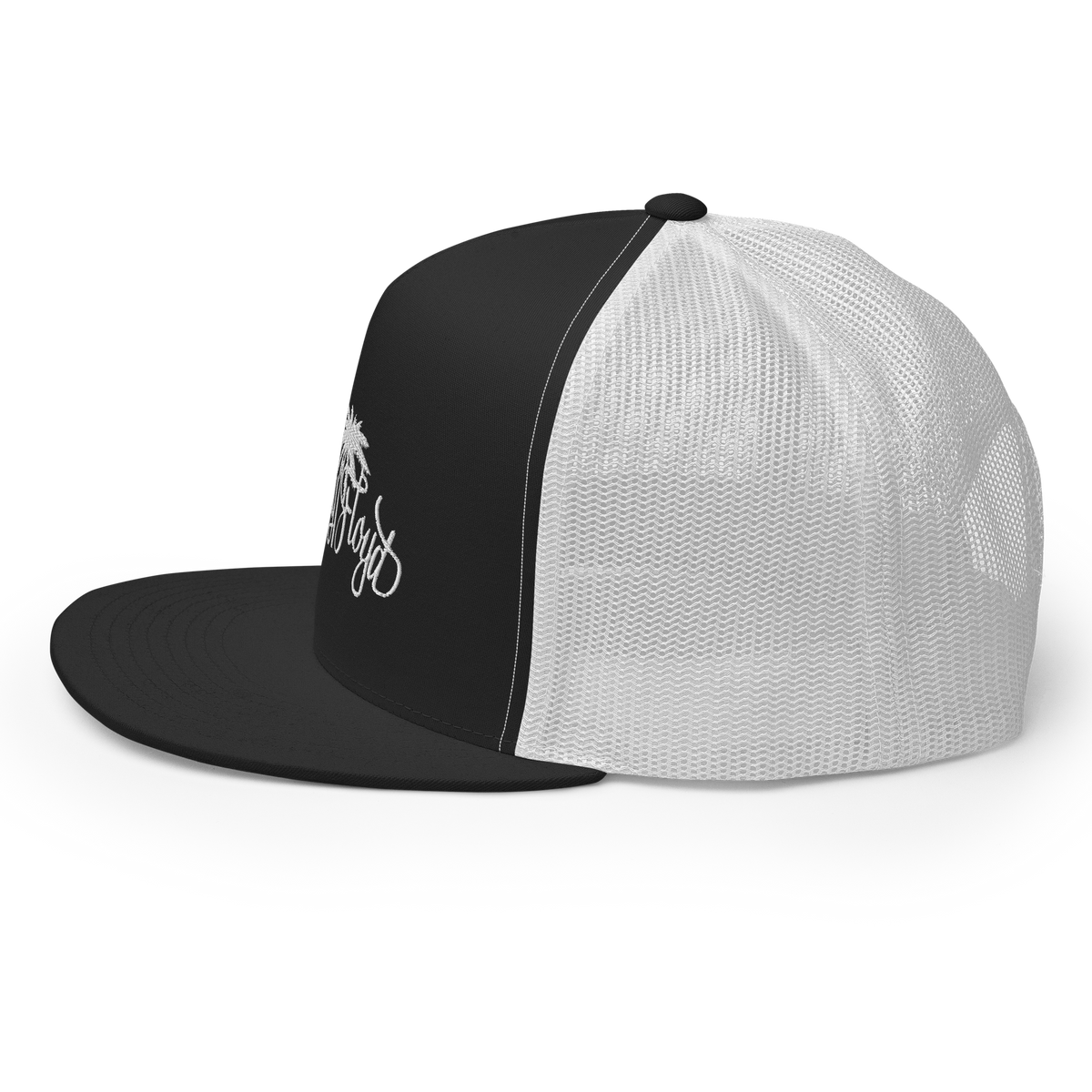Black & white trucker cap with KF Palm Logo