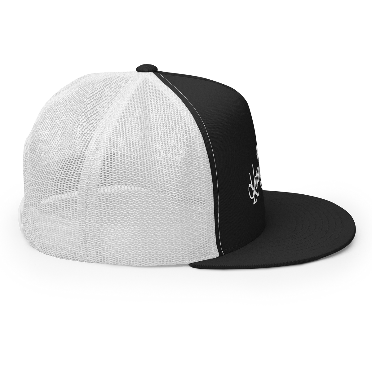 Black & white trucker cap with KF Palm Logo