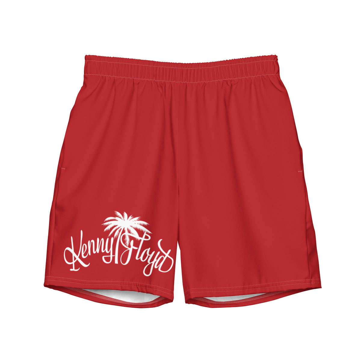Red Swim Trunks with White KF Palm Logo