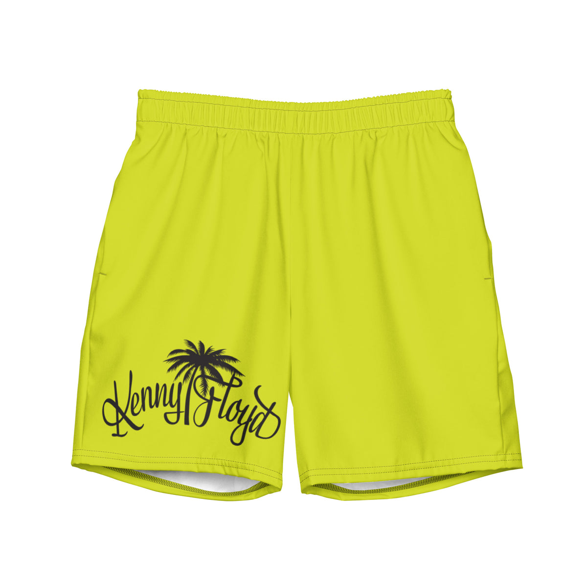Yellow Men's Swim Trunks with Black KF Palm Logo