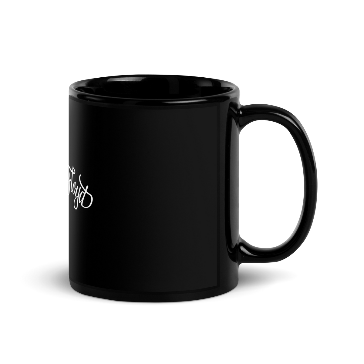 KF Palm Logo with hat & guitar on a black glossy mug