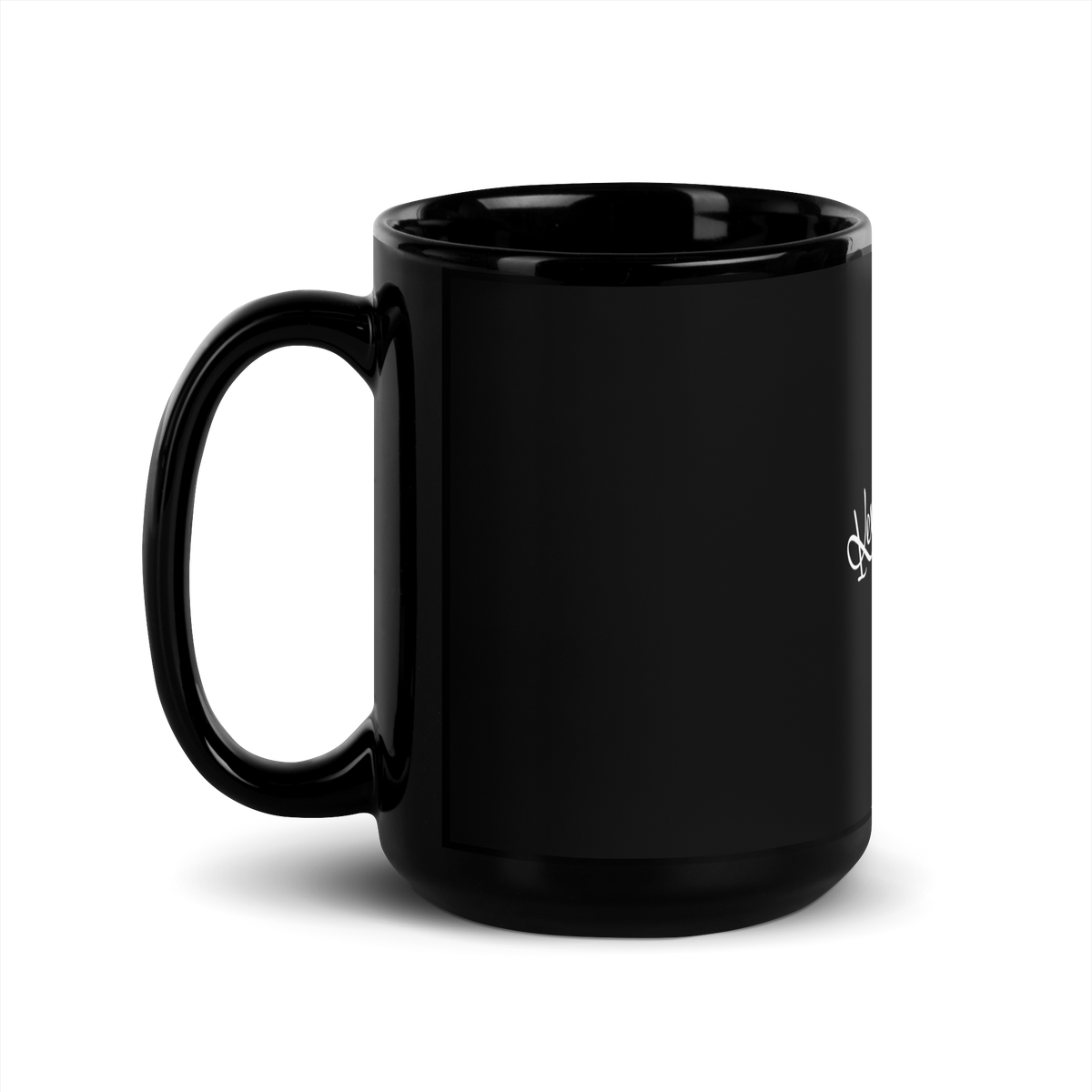 KF Palm Logo with hat & guitar on a black glossy mug