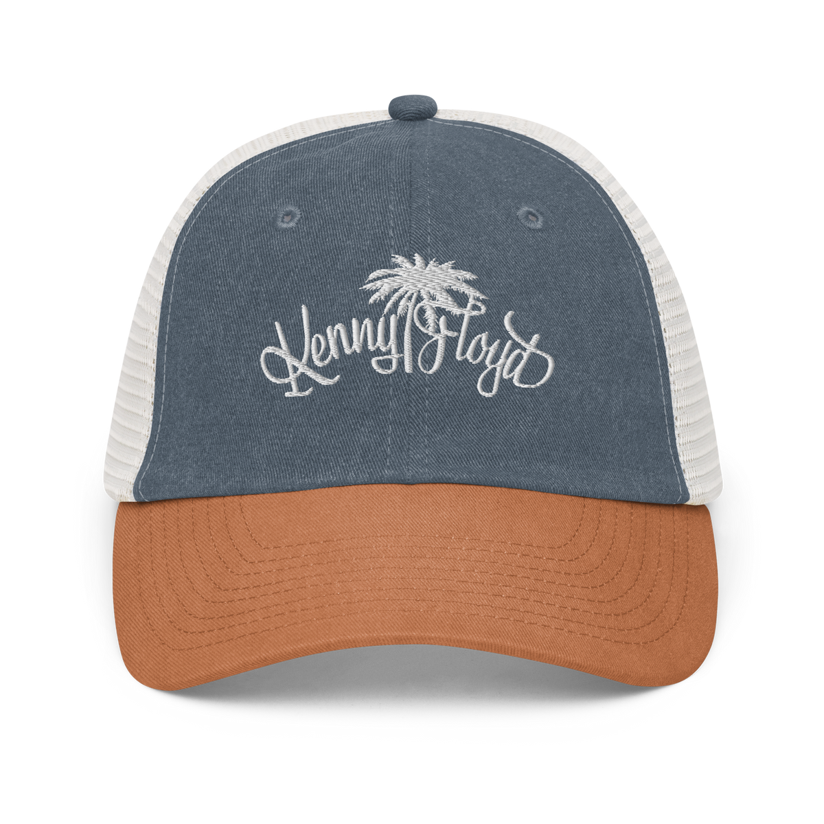 White & Blue Pigment-dyed cap with KF Palm Logo