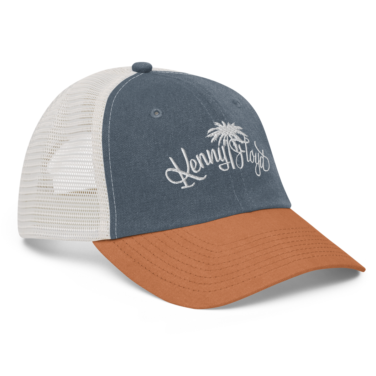 White & Blue Pigment-dyed cap with KF Palm Logo