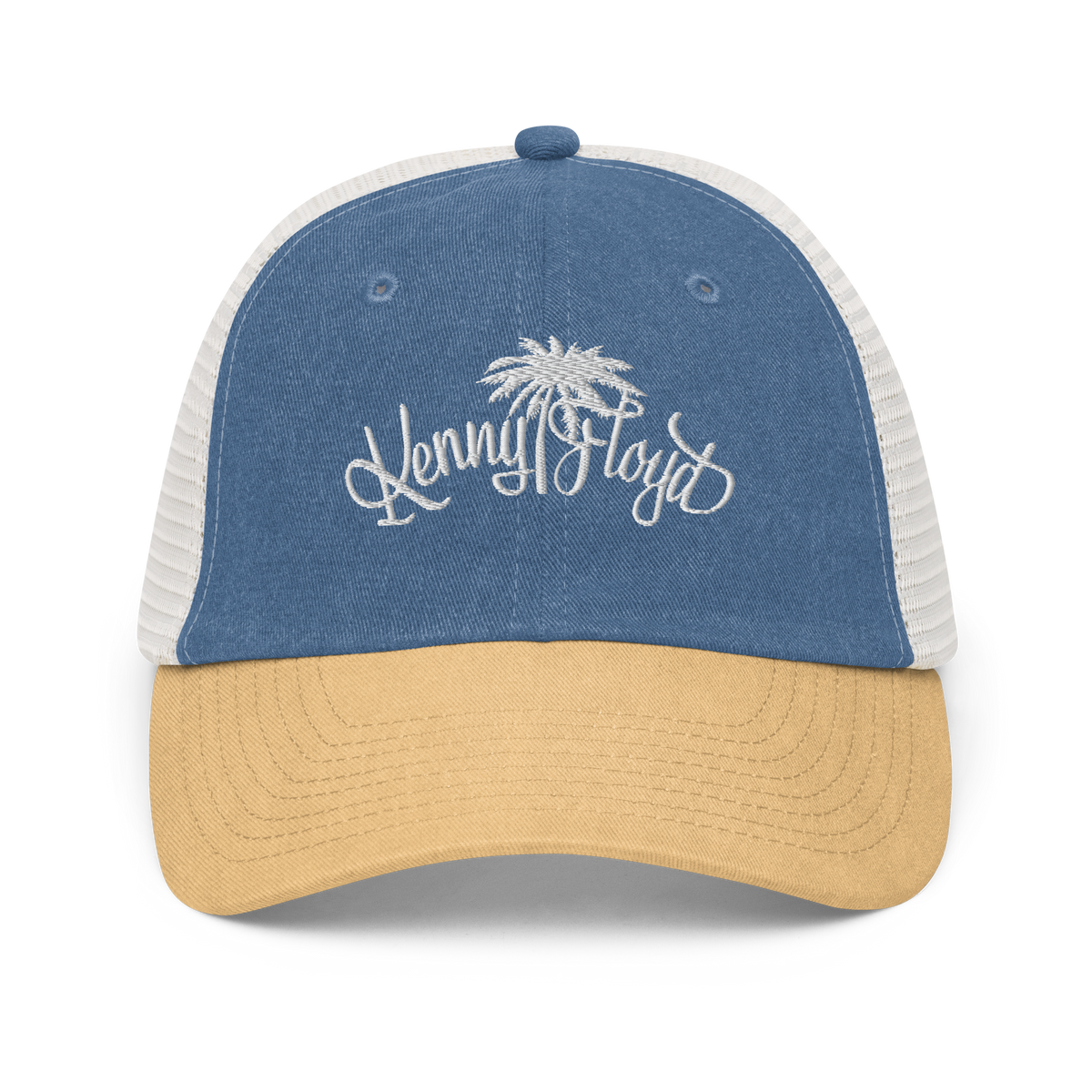 White & Blue Pigment-dyed cap with KF Palm Logo