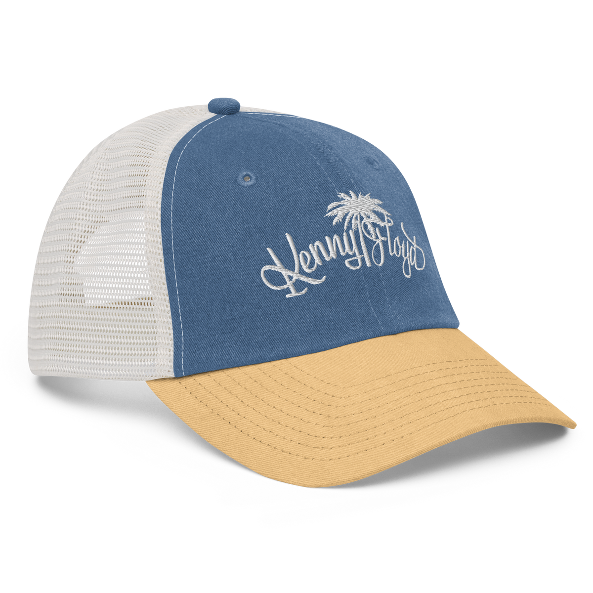 White & Blue Pigment-dyed cap with KF Palm Logo