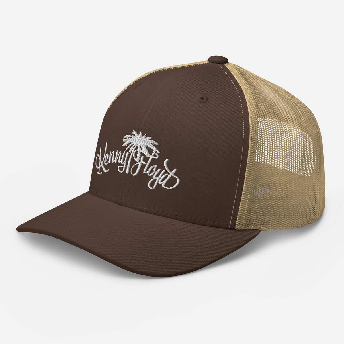 Brown & Tan Trucker Cap with White KF Palm Logo