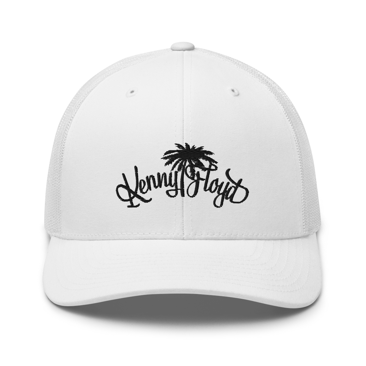 White Trucker Cap with Black KF Palm Logo