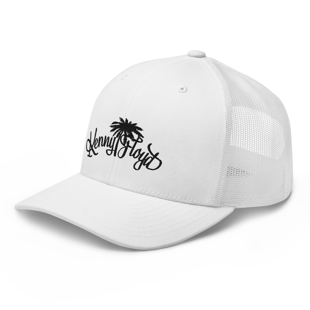 White Trucker Cap with Black KF Palm Logo
