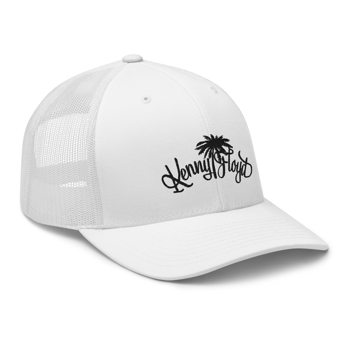 White Trucker Cap with Black KF Palm Logo