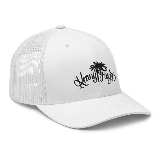 White Trucker Cap with Black KF Palm Logo