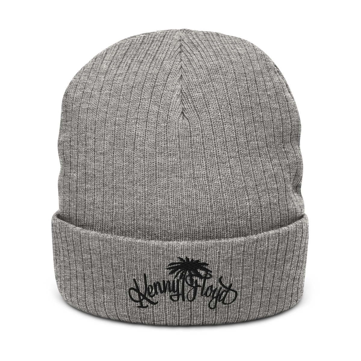 Grey Ribbed Knit Beanie with Black KF Palm Logo