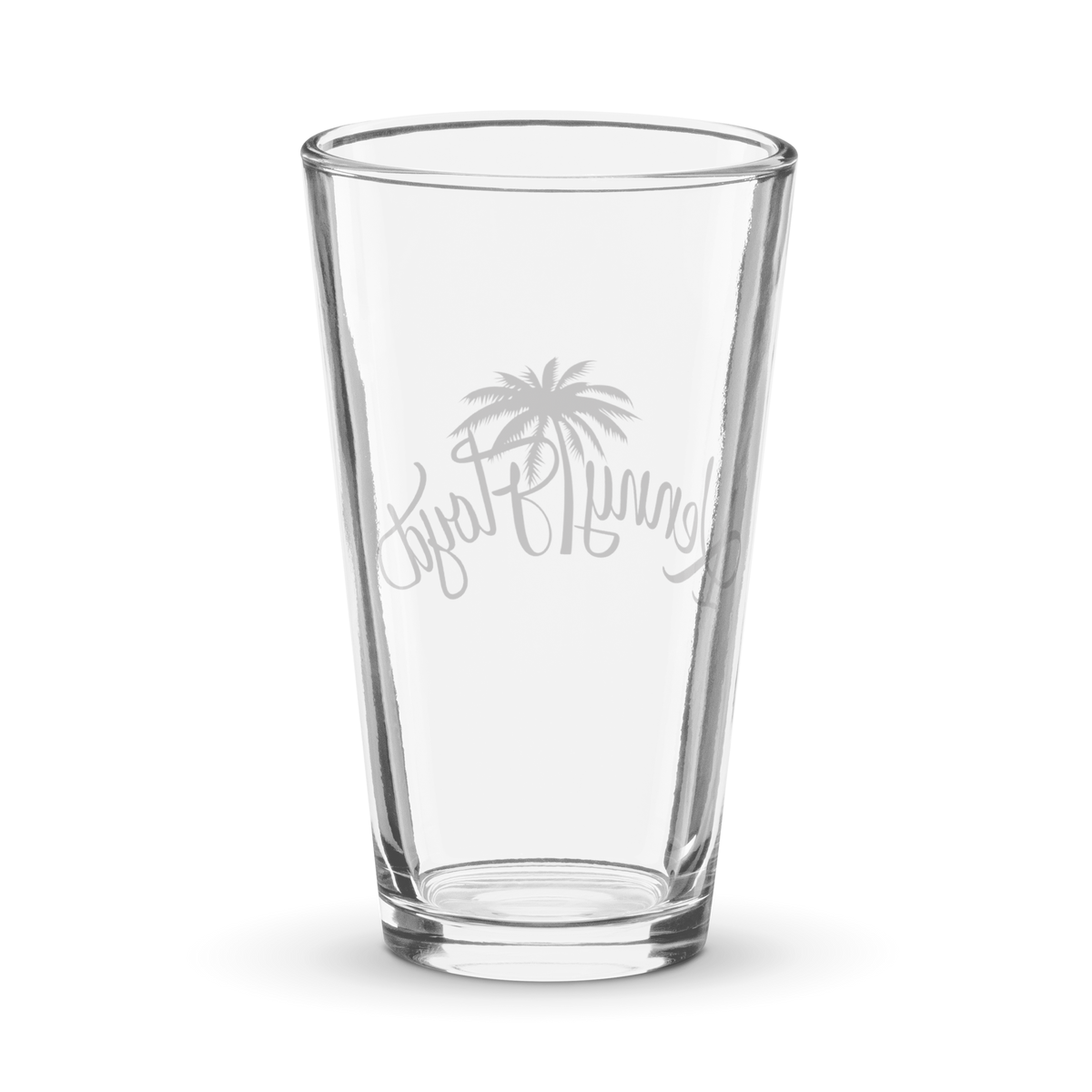 Shaker pint glass with black KF Palm Logo
