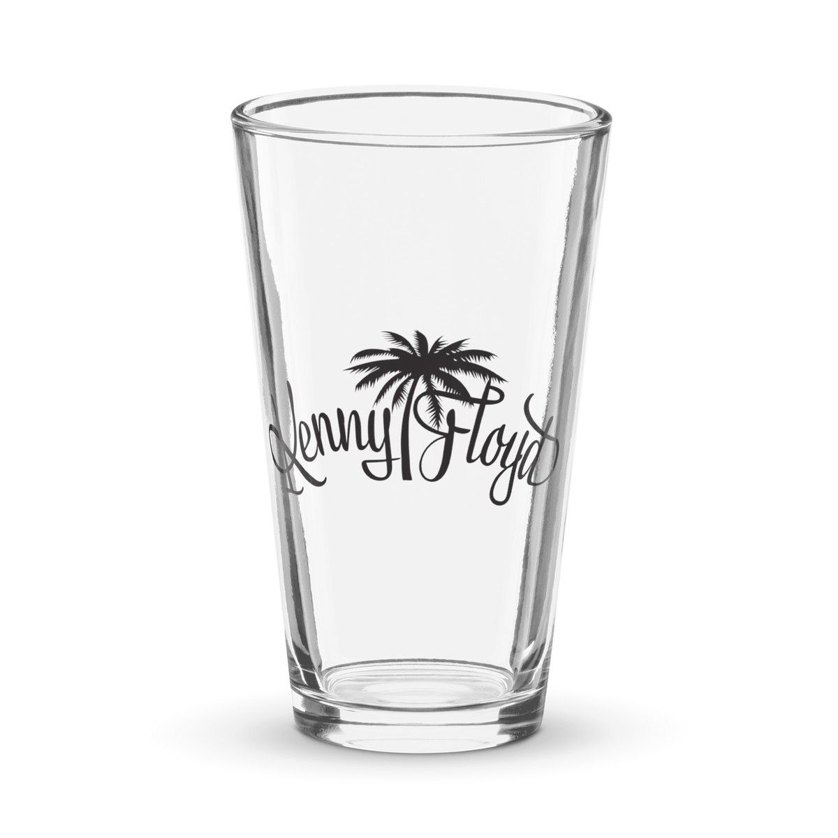 Shaker pint glass with black KF Palm Logo