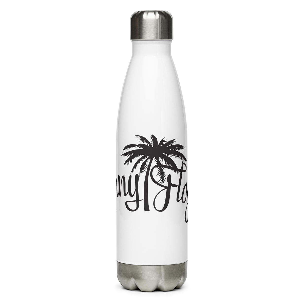 White & Black Stainless steel water bottle with KF Palm Logo