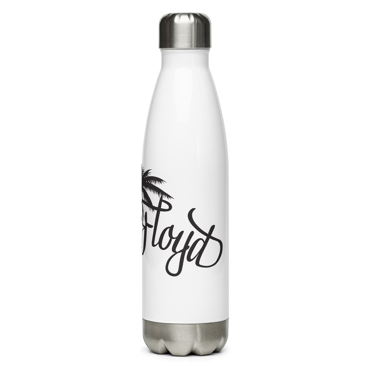 White & Black Stainless steel water bottle with KF Palm Logo