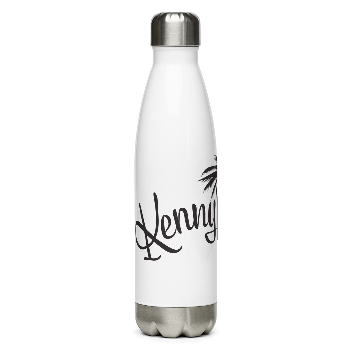 White & Black Stainless steel water bottle with KF Palm Logo
